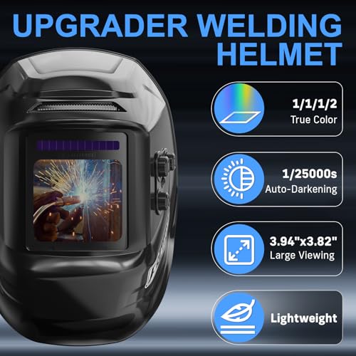 Large Viewing Auto Darkening Welding Helmet with Solar/Rechargeable Battery, 4 Arc Sensors, and Wide Shade Range 4/5-9/9-13 for TIG MIG ARC